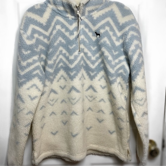 PINK Victoria's Secret Blue and Cream Chevron Hoodie - Picture 1 of 3
